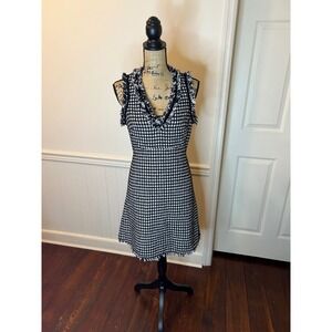 Kate Spade New York Houndstooth Tweed Fringe Trim‎ Dress Womens Size 4 NWOT